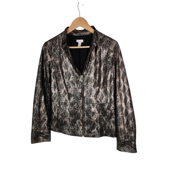 Chico’s Snakeskin Print Metallic gold black zip up womens Jacket size 1 medium - Picture 3 of 8